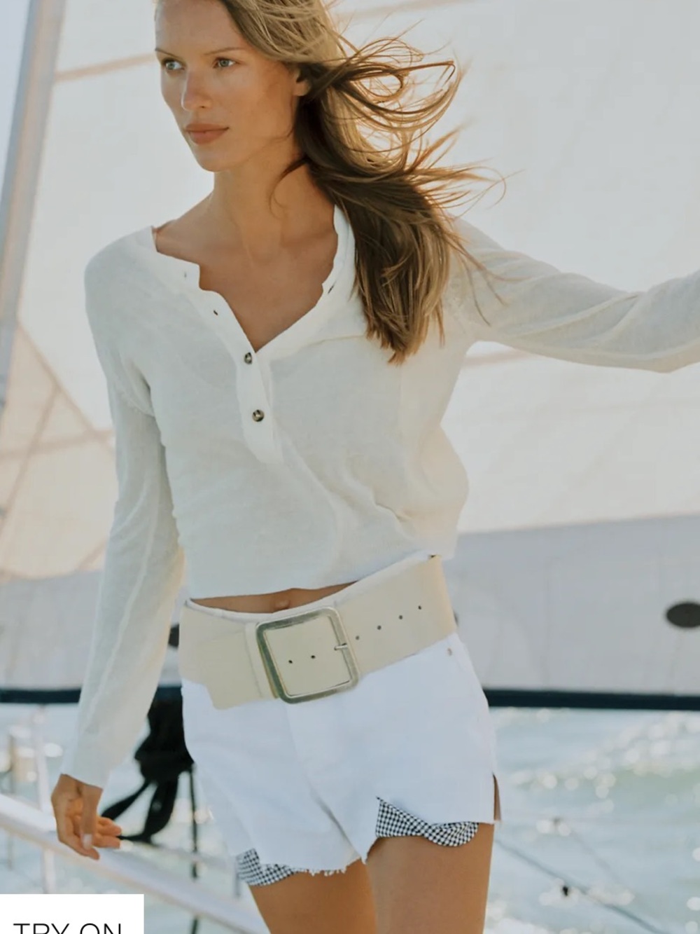 Zara Cream  basic knit button sweater.